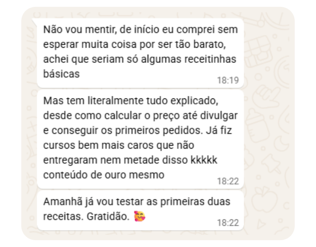 Depoimento de aluna enviado por WhatsApp