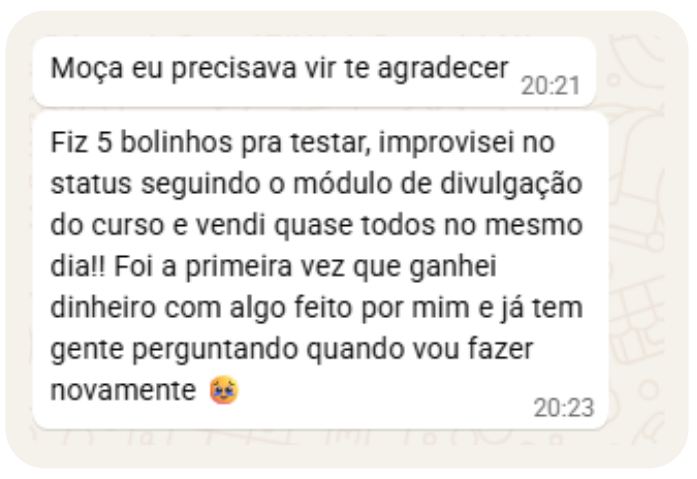 Depoimento de aluna enviado por WhatsApp